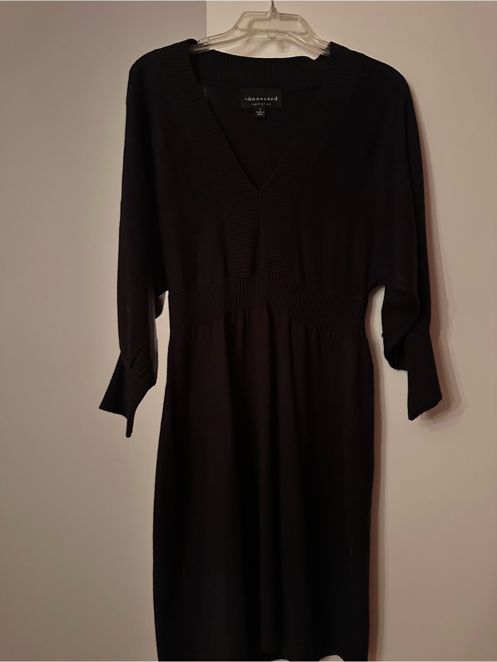 Black V-Neck Long Sleeve Sweater Dress